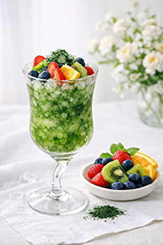 RECETTE D ETE -granité orange - fraises - kiwi - myrtilles ‑spiruline et miel