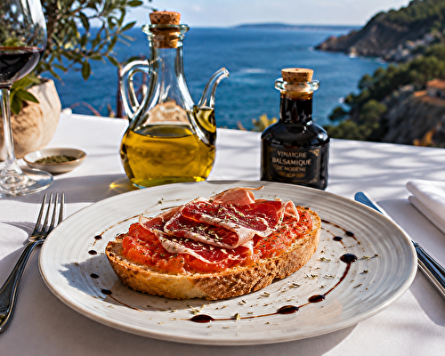 Recette de la tartine méditerranéenne au jambon cru et tomate & ail  & huile d'olive 