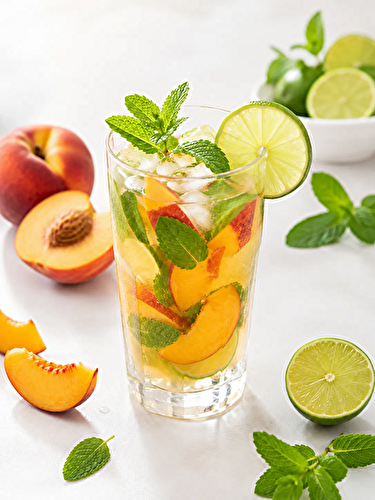 Boisson très rafraichissante ' pêche citron menthe miel limonade"