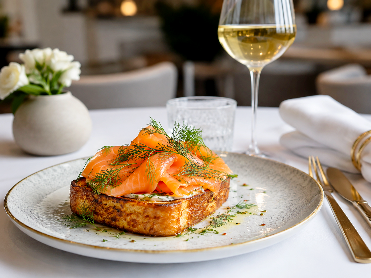 Brioche toastée au saumon fumé,