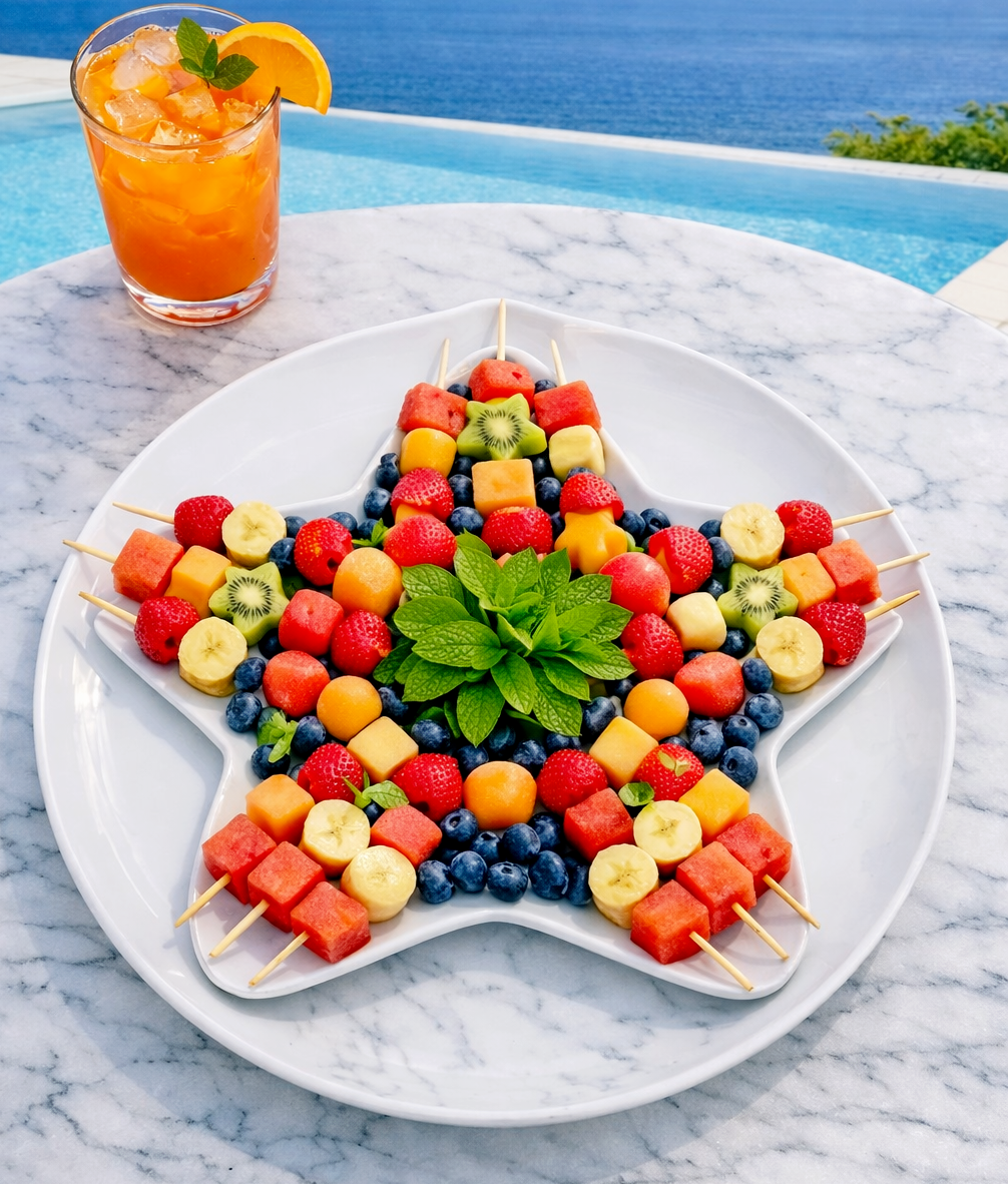 Brochettes de Fruits Étoilées au Filet de Caramel