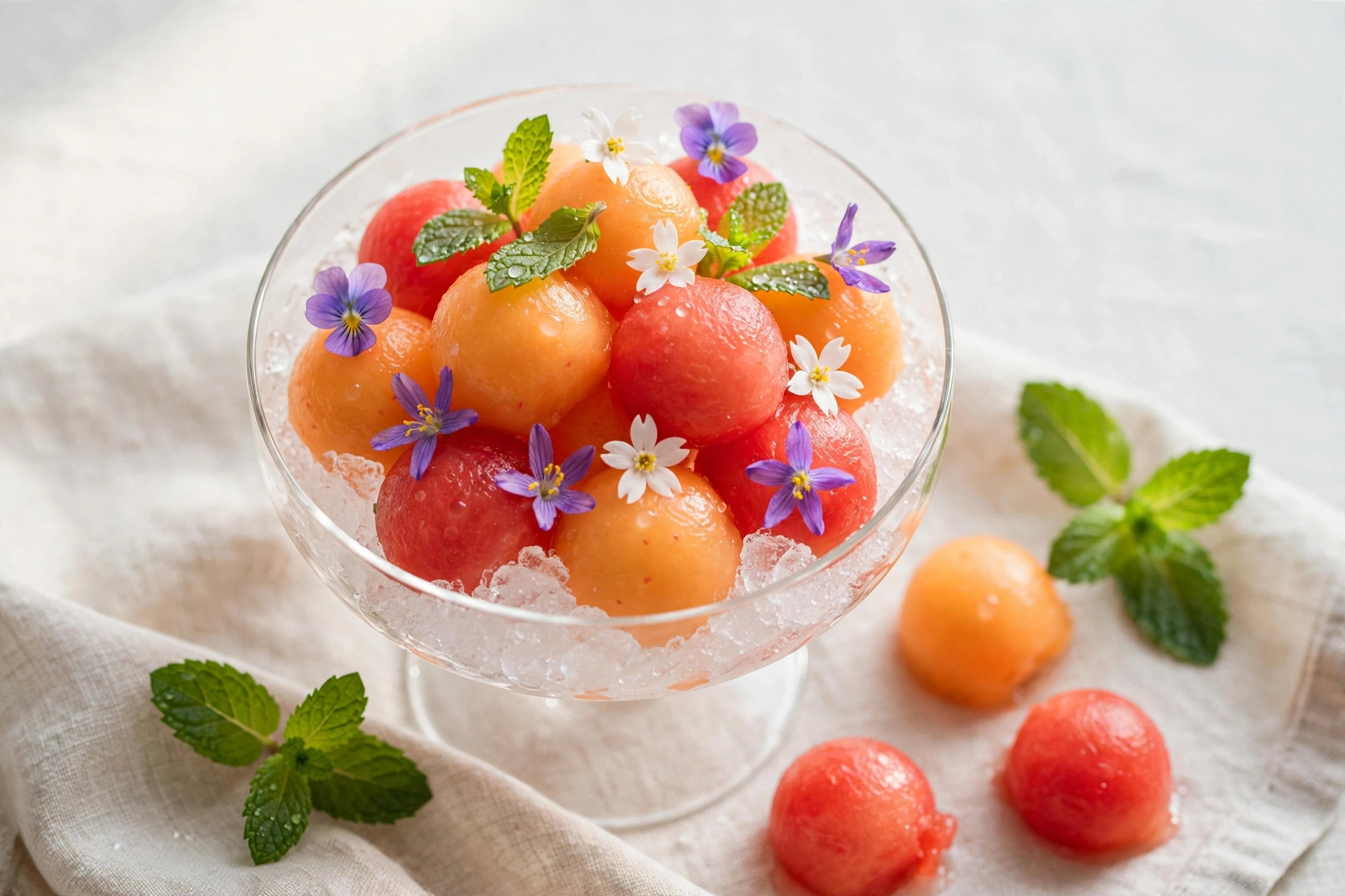 Coupelle élégante melon & pastèque & menthe & miel