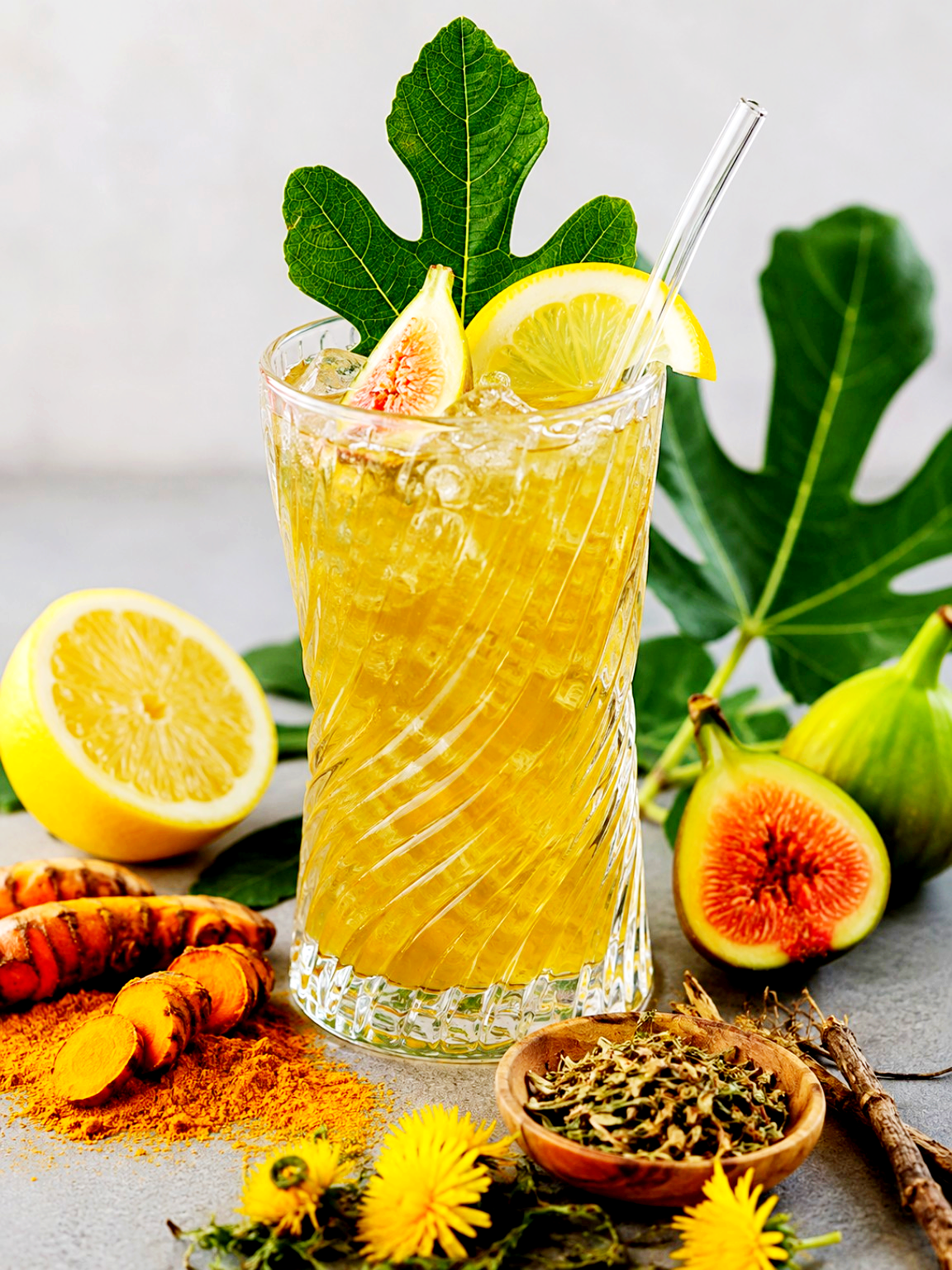 Infusion glacée de feuilles de figuier, citron, réglisse & pissenlit