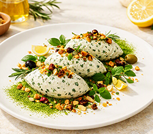 Quenelles de chèvre frais à l'Herbe de Blé & Noisettes torréfiées