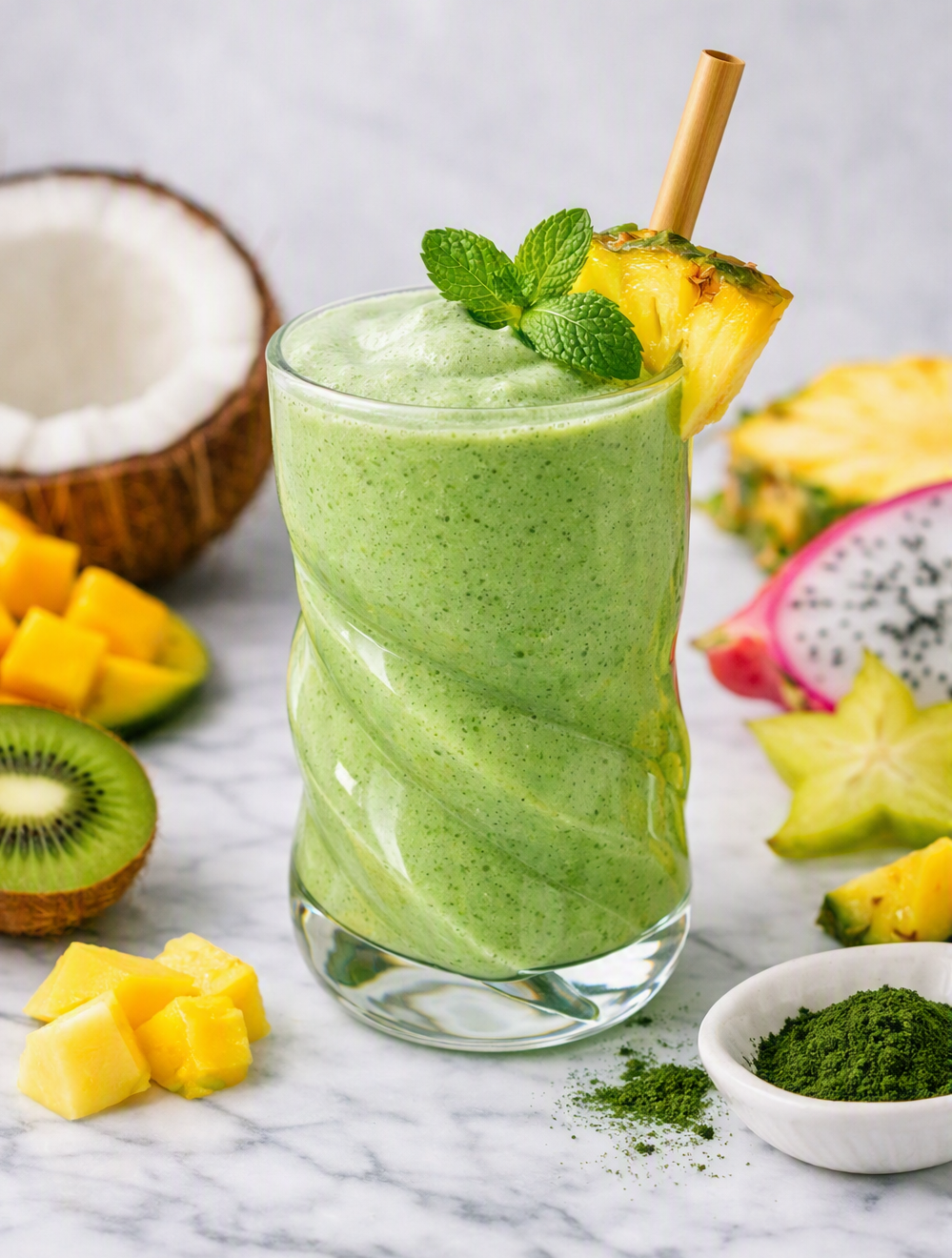 Smoothie vert tropical à la spiruline