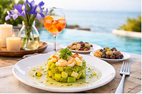 Tartare avocat crevettes mangue façon méditerranéenne,