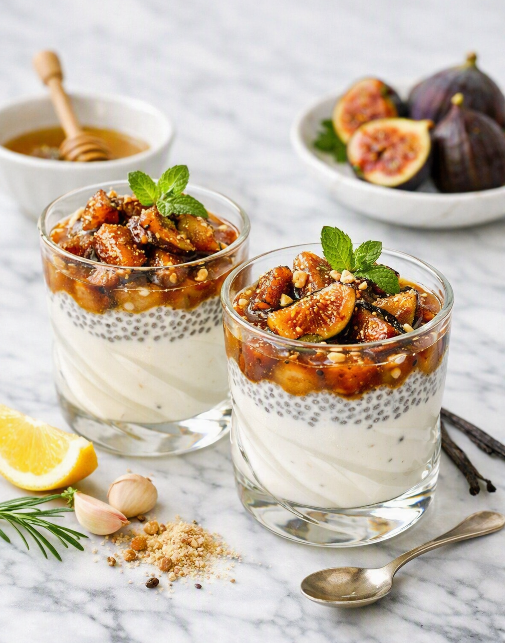Verrines figues–skyr–chia - miel - épices