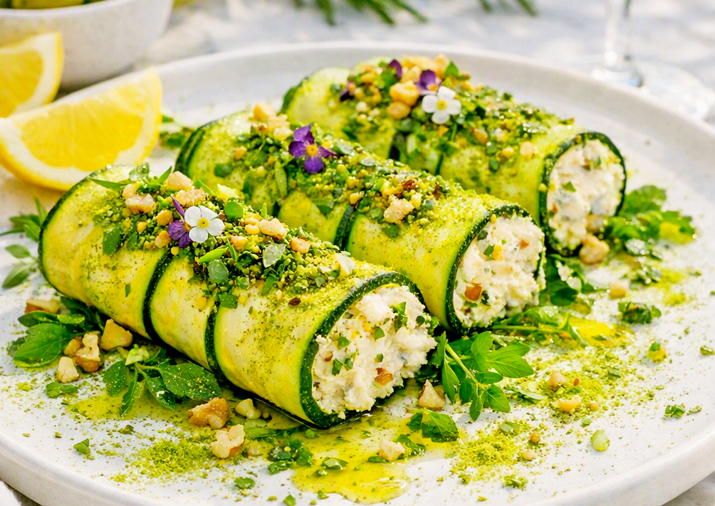 Cannelloni de courgette à la ricotta & poudre de blé