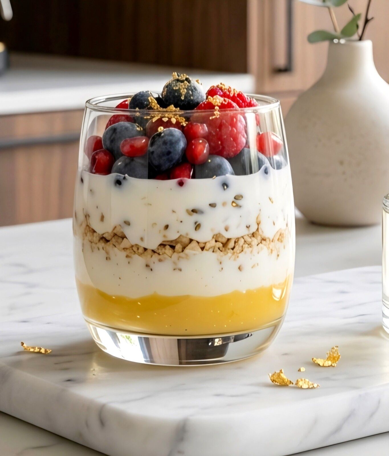 Verrine Matinale saine et gourmande aux Fruits Rouges, yaourt, muesli et complément alimentaire