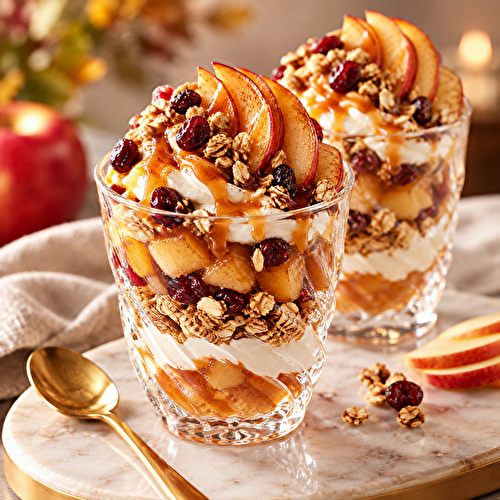 🍎 Verrines gourmandes aux pommes caramélisées, yaourt & granola