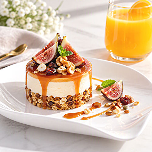 Mini entremets , mousse, Caramel, Muesli,  Fruits Secs et Figues