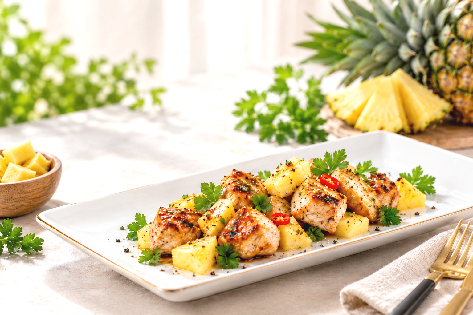 Sucré/salé - Poulet grillé à l'ananas caramélisé avec de la bromélaïne