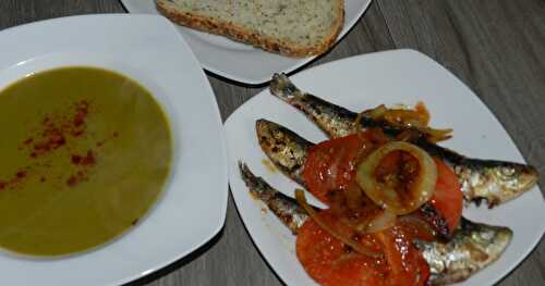 Soupe aux pois à la marocaine et sardines grillées