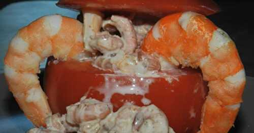 Tomates farcies aux crevettes et scampis relevés