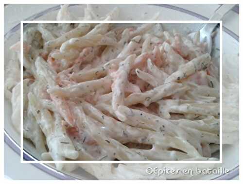 Pasta fromage frais “ail et fines herbes” et saumon