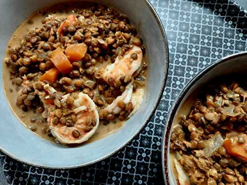 Curry de lentilles vertes aux crevettes