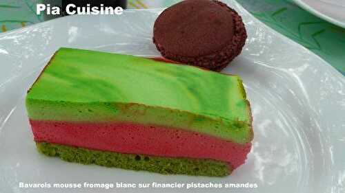 Bavarois mousse de fromage blanc sur financier pistache amandes et thé vert matcha