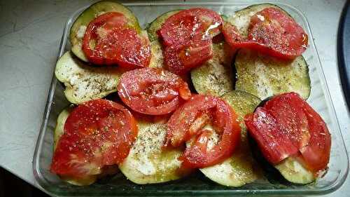 Gratin courgettes, aubergine, tomates, oignon