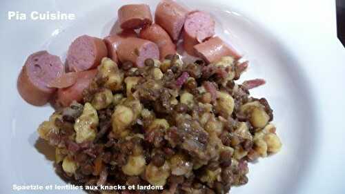 Spätzle et lentilles aux knacks et lardons