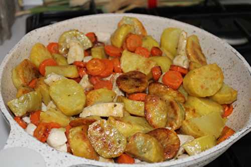 Poêlée pommes de terre, carottes, poulet