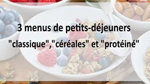 3 menus de petits-déjeuners "classique","céréales" et "protéiné"