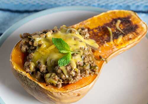 Butternut farcie au fromage frais, viande hachée et Parmesan