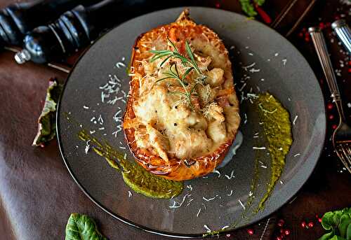 Courge butternut farcie aux lardons et champignons