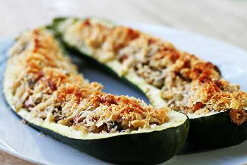 Courgettes farcies aux champignons et jambon