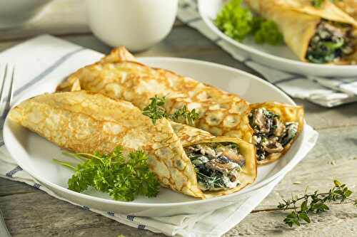 Crêpes aux champignons, épinards et fromage