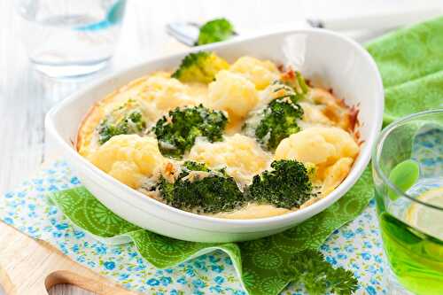 Gratin de brocoli et de chou-fleur au fromage