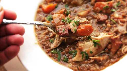 Lentilles au poulet et vin blanc