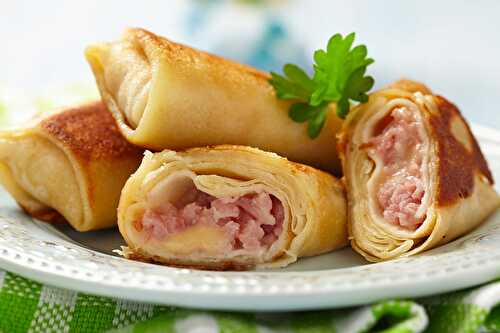 Pour l'apéro ou en entrée, les roulés de crêpes au jambon et fromage frais