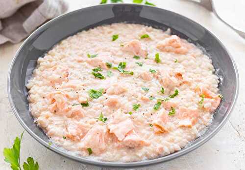 Risotto au saumon et poireaux