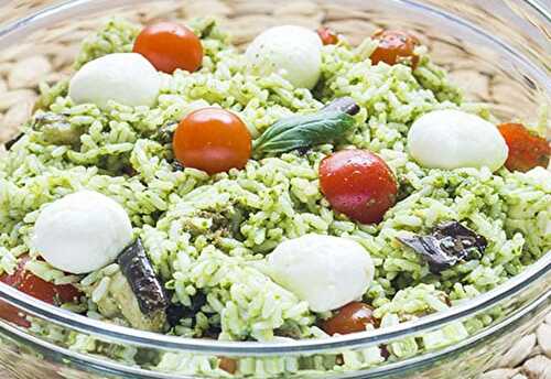 Salade de Riz au Pesto / Aubergines et Tomates Cerises