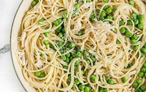 Spaghettis au mascarpone et petits pois