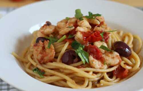 Spaghettis aux crevettes et tomates cerises WW