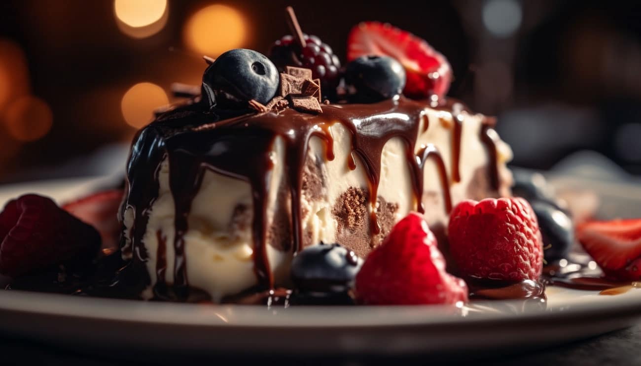 Gâteau Glacé Vanille, Chocolat et Fruits de Saison - Dessert Rafraîchissant et Élégant