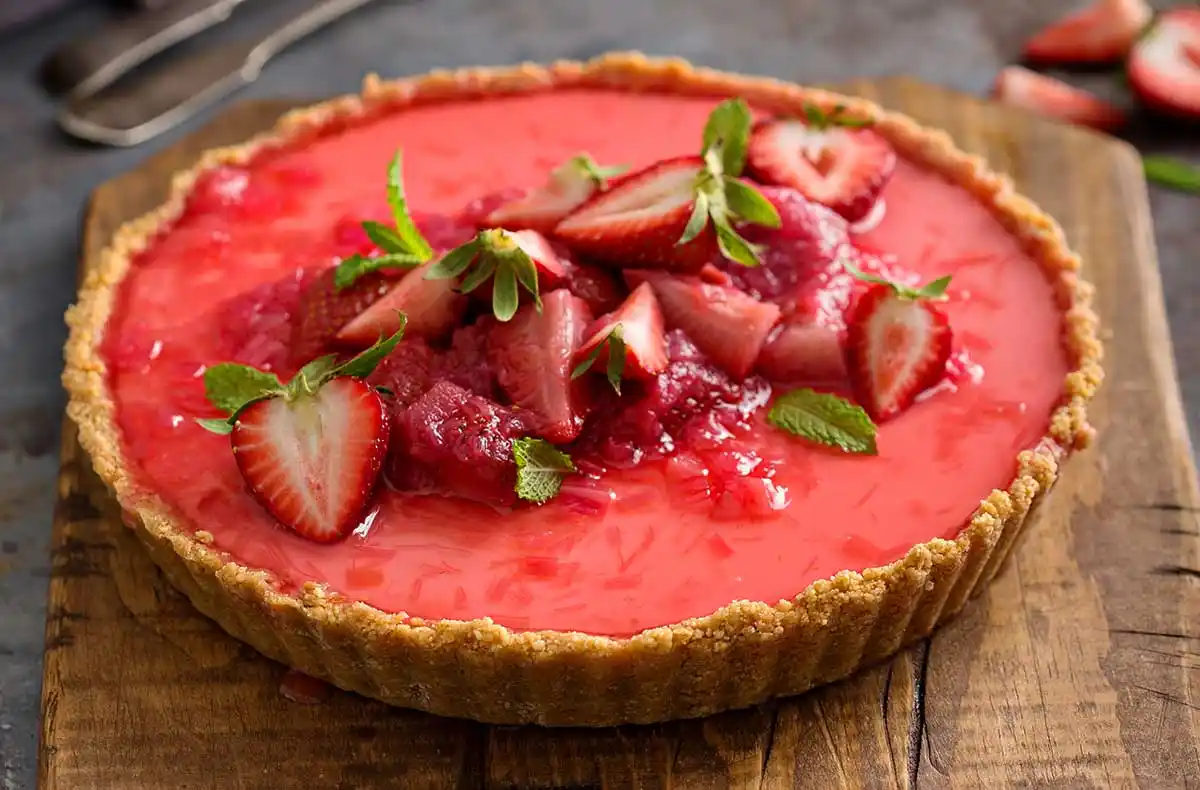 Tuto Gourmand : Tarte au yaourt, fraises et rhubarbe