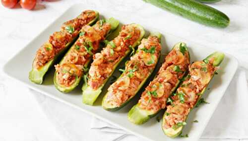 Courgettes farcies aux champignons, tomates et jambon