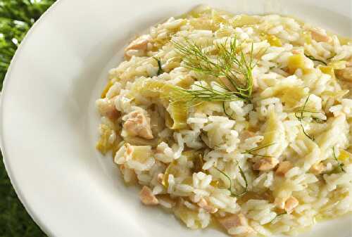 Risotto au saumon frais et poireaux