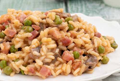 Risotto aux Champignons / Petits Pois et Jambon