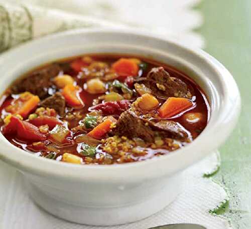 Soupe au boeuf, au bulghur et aux pois chiches