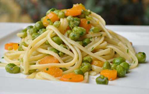 Spaghetti aux carottes et petits pois