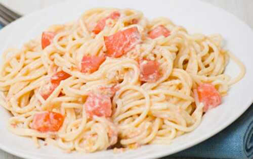 Spaghettis carbonara au saumon fumé
