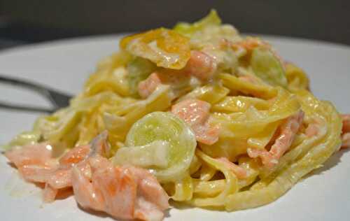 Tagliatelles aux Poireaux et au Saumon