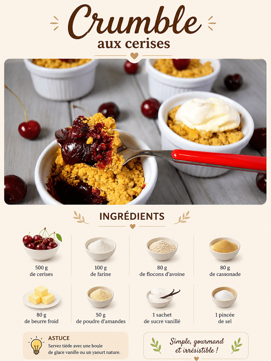 Crumble aux Cerises Facile et Rapide