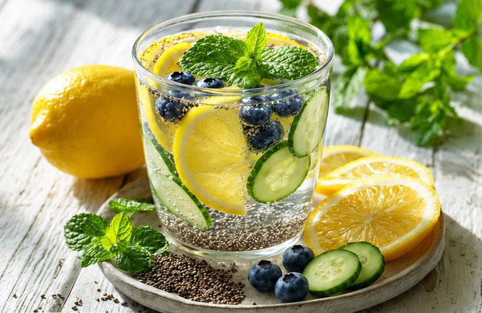 Eau de Graines de Chia au Citron Concombre & Myrtilles
