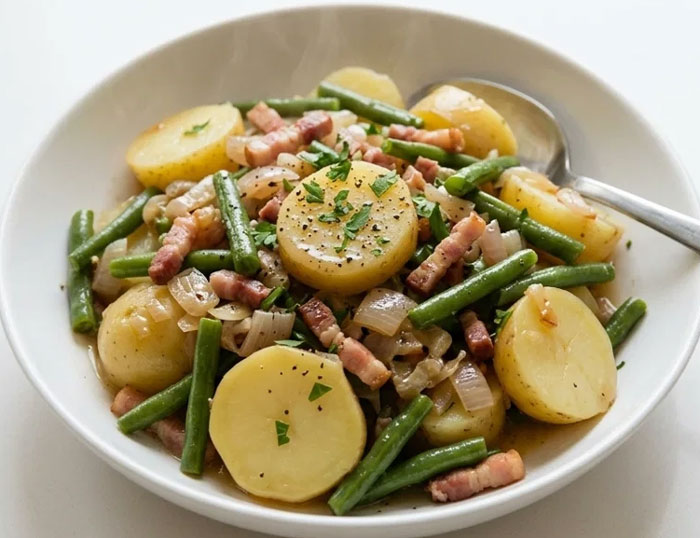 Poêlée de Lardons Pommes de Terre et Haricots Verts