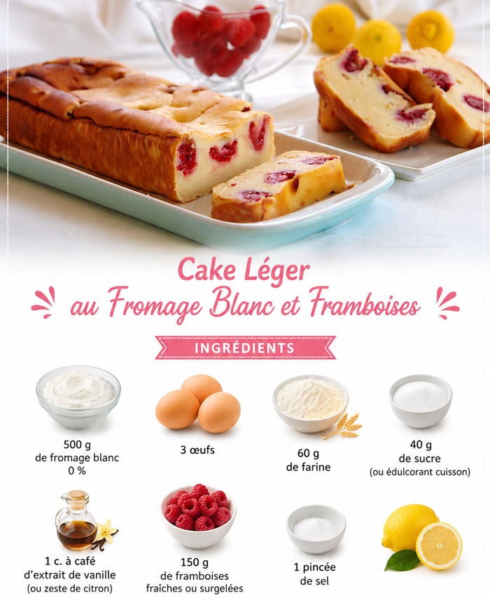 Cake Léger au Fromage Blanc et aux Framboise