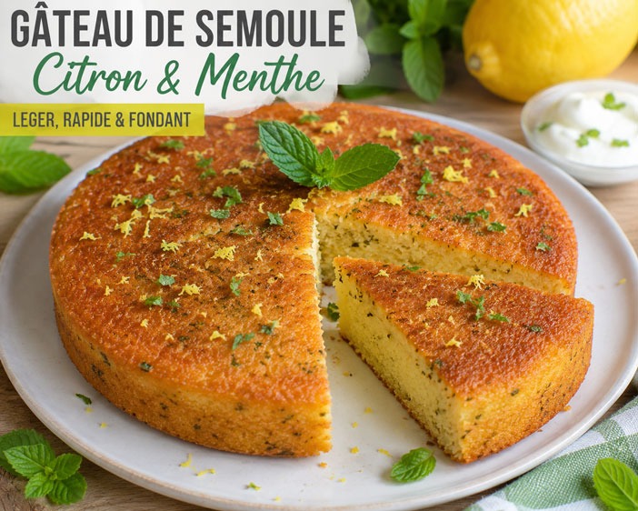 Gâteau de Semoule Léger au Citron et à la Menthe